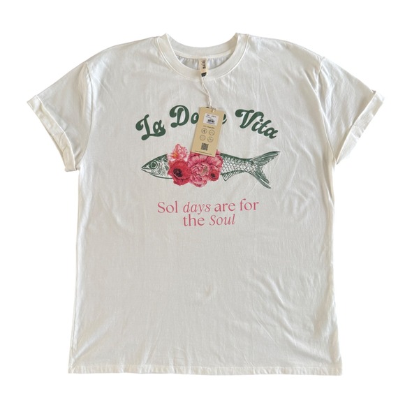 Malai Tops - NWT Malai Anthropologie La Dolce Vita Graphic Tee White - Women's Large